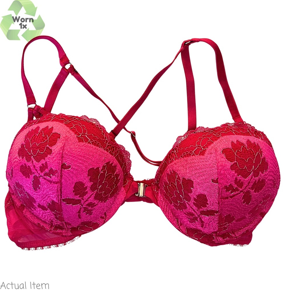 Victoria’s Secret Red and Pink Lace and Floral Bombshell Bra Size 34B